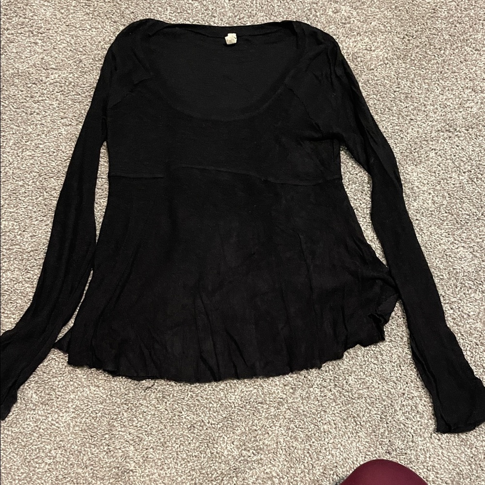 Free People Elegant Black Long Sleeve Blouse